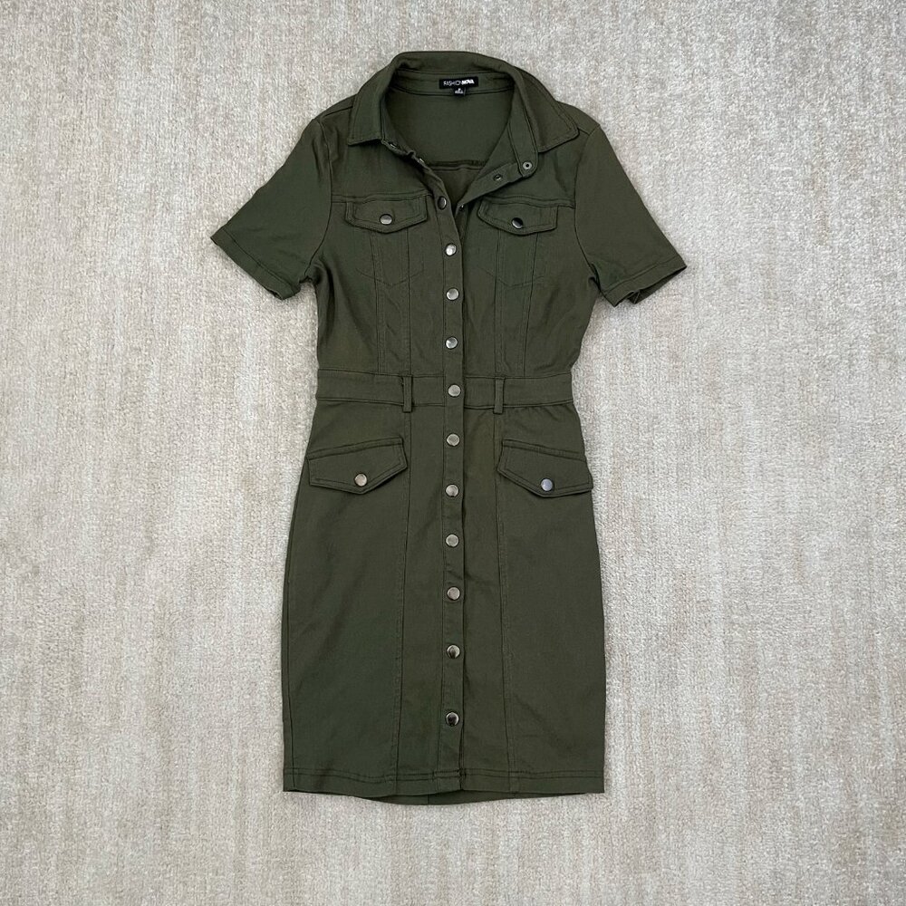 Fashion Nova Short Sleeve Bodycon Denim Summer Mini Dress S Green